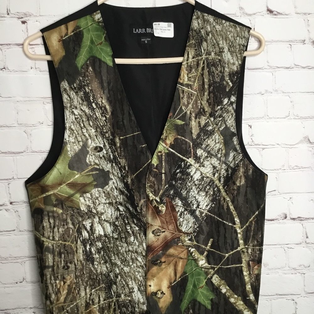NWT Larr Brio Men's Satin Tuxedo Mossy Oak Camo Vest Wedding Groom Size S